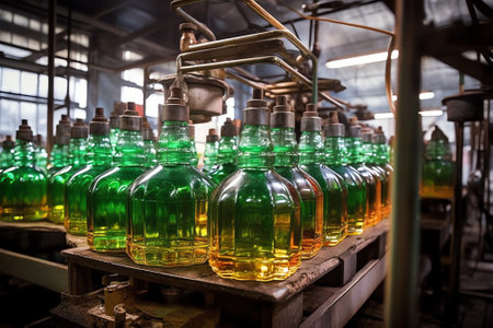 Generative AI Manufacturing process of bottles in the glass factoryの素材