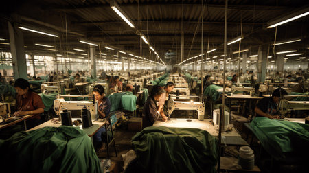 Unidentified workers are working in a textile factory in Bangkok, Thailand.の素材