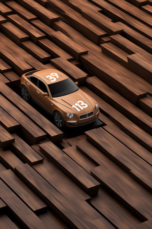 3d rendering of a car in a wooden wall with the wordの素材
