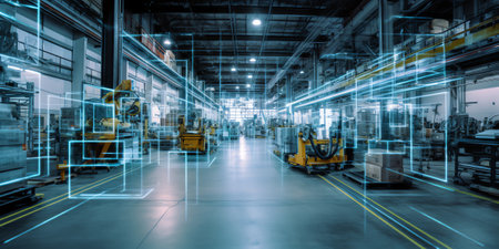 Generative AI Robotic vision sensor camera system in intellegence factory,manufacturing industry for industry 4.0 and technology conceptの素材