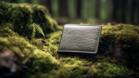 Generative AI Vegan leather wallet made from mushroom mycelium and vegan bio leather samples top view, eco friendly conceptの素材