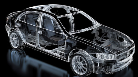 Generative AI The car assembly line is not assembled to complete the car skeletonの素材