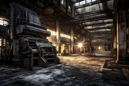Generative AI The workshop and equipment of the steel mill, Abandoned steel plant equipmentの素材