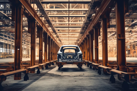Generative AI Car frame structure on automobile manufacturing and transportation lineの素材