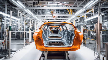 Generative AI Modern car production line, is working in the robotの素材