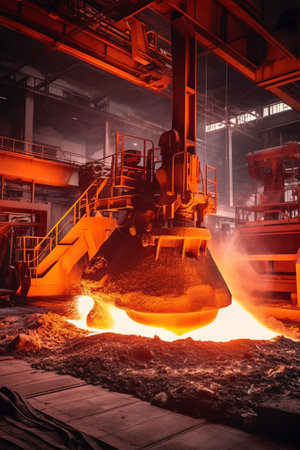 Generative AI metallurgical production, manufacturing premises, workshop at the plant, blast furnace, heavy industry, engineering, steelmakingの素材