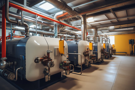 Generative AI Large-capacity workshop for the production of ammonia of a petrochemical plant. Exterior of tube furnace, Shaft converter, CO2 adsorber with copy spaceの素材