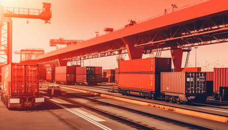 Generative AI Global business of Container Cargo freight train for Business logistics concept, Transportation and logistic network distribution on backgroundの素材