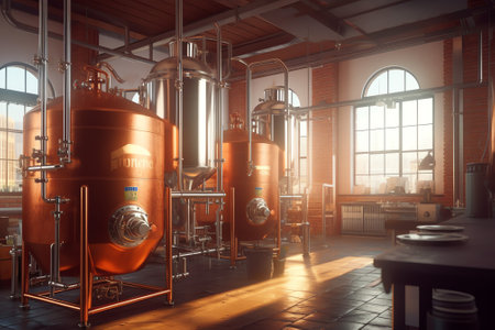 Generative AI Large beer boiler in the brewery.の素材