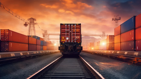 Generative AI Global business of Container Cargo freight train for Business logistics concept, Transportation and logistic network distribution on backgroundの素材
