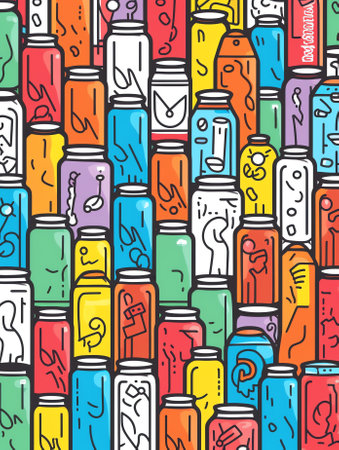 Generative AI aluminum cans of soda background. the view from the topの素材