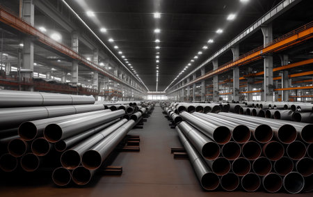 Generative AI Top view of the stock rolls of sheet steel of company.の素材