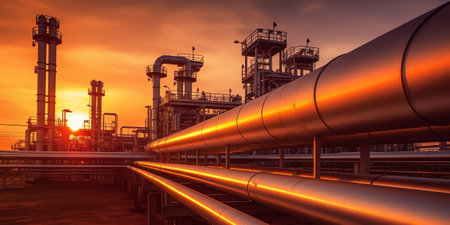 Generative AI New Modern Oil and Gas Processing Plant during Sunsetの素材