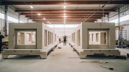 Generative AI Production line of gypsum board for construction. Plant for the production of construction materialsの素材