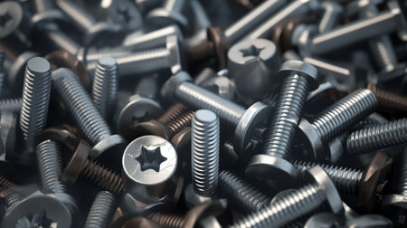Generative AI The special nut for special purpose in construction industry in the light blue scene.The industrial anti loose nut and bolt manufacturing concept.の素材