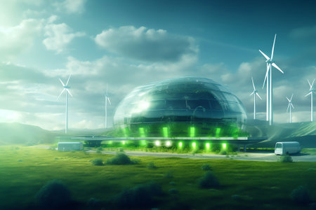 Generative AI Industrial plant with a negative greenhouse gas emission. Absorption of a record amount of carbon dioxide. Decarbonization. Innovative green technologies in the industry. Reduce climate changeの素材