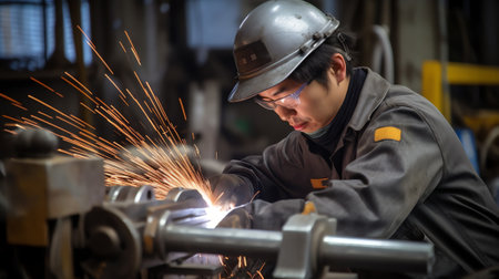 Generative AI The worker grinding metal in manufacturing plantの素材