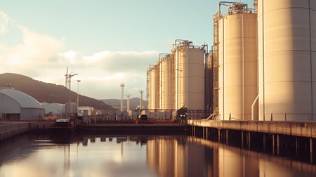 Generative AI Palm oil storage tank refinery on the coast of indonesiaの素材