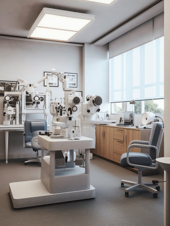 Generative AI Young professional optometrist is working with lens in optical workshop using special tools and equipment. Vision conceptの素材