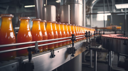 Generative AI Food liquid nozzle packaging machine. Orange juice pouch filling machine. Food industryの素材