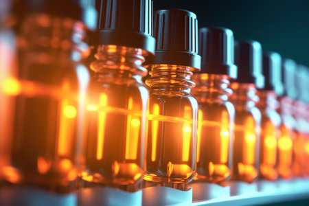 Generative AI medicine, pharmacy, public health and the concept of pharmacy and the manufacture, production - blur backgroundの素材