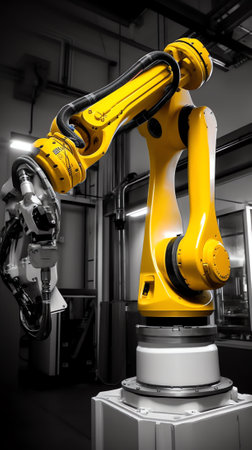Generative AI Large automated robotic arm in a car manufacturing plantの素材