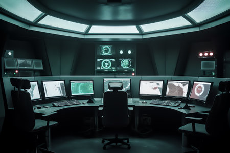 Generative AI Work place in the system control room. Selective focus.の素材