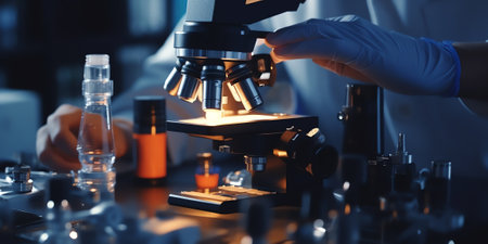 Generative AI Electronics engineering scientist working with silicon micro chip. Chemistry researcher holding microprocessor with tweezers. Semiconductor technological manufacturing processの素材