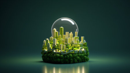 Generative AI Sustainability and green business with icons on crystal balls. renewable energy concept Reduce CO2 emissions concept, green business using environmentally renewable energy. change, weatherの素材