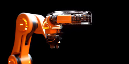 Generative AI robotic arm catch for electronic assembly line. The robot for smart technology manufacturing process.の素材