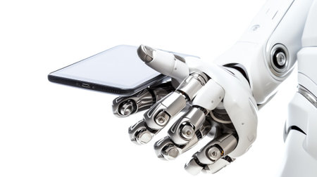 Generative AI The arm of a robot that works smarter in car maintenance,Smart car concept.の素材