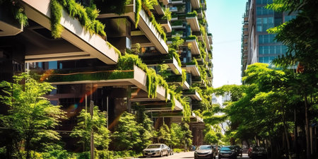 Milan, Italy - July 3, 2022: Modern green commercial and residential buildings in Milanの素材