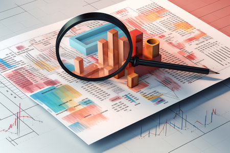 Business concept. In the middle of the document with financial statements, there is a hole with theの素材