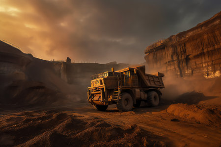 Truck unloading soil at a landfill site. Environmental damage. Wasteの素材