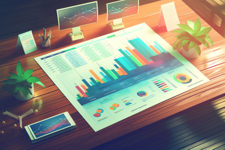 asset allocation concept illustration with business man working on paper document with graph chart aの素材
