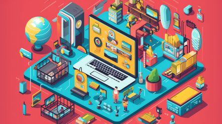 3D Isometric Flat Vector Conceptual Illustration of Digital Marketing.の素材