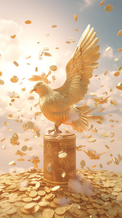 Falling or flying coins, Golden dollar coins rain, 3D gold coins explosion, win the game, floating gの素材