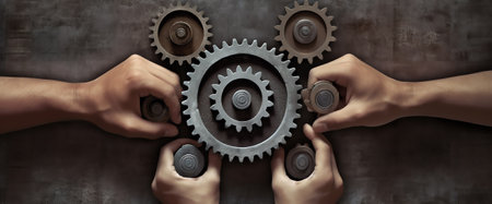 Horizontal group of tooth wheels with Personal Development, Motivation, Goal, Career and Support conの素材