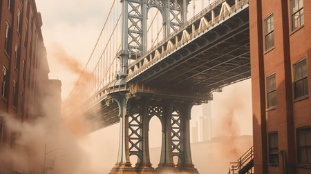 The Triborough Bridge along the East River in New York City with Massive Air Pollution from Wildfireの素材