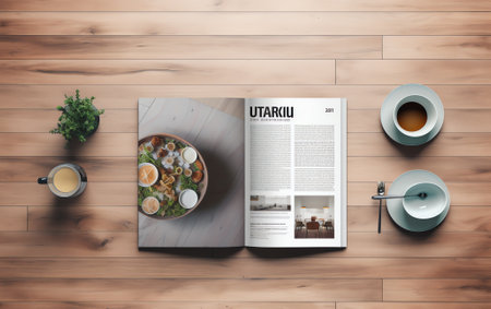 Advertising Banner on Magazine, Brochure Mockup With Handsの素材