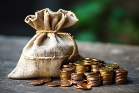 Coins in sack and coins stack , Pension fund, 401K, Passive income, Investment and retirement concepの素材