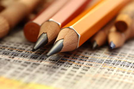 Business concept. On the chart of business quotes lies a pen and torn paper with the inscription - Aの素材