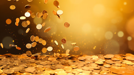 Falling or flying coins, Golden dollar coins rain, 3D gold coins explosion, win the game, floating gの素材