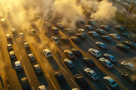 Air pollution from vehicle exhaust pipe on roadの素材