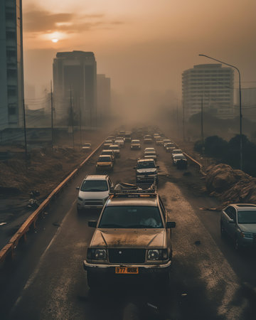 Traffic jam in the morning in Bangkok, Thailand, vintage toneの素材
