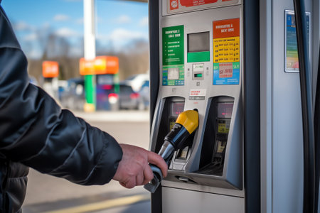 Providence, Rhode Island, USA, May 7, 2023: gas prices at the gas station symbolize inflation and thの素材