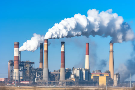 Power plant, smoke from the chimney. Air pollution environmental contamination, ecological disasterの素材