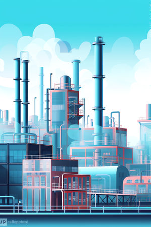 Heavy industry - modern thin line design style vector banner on white urban background. Compositionの素材