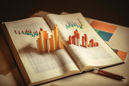 Tactical Asset Allocation (TAA) text on notepad with notes and charts in the office. Financial plannの素材