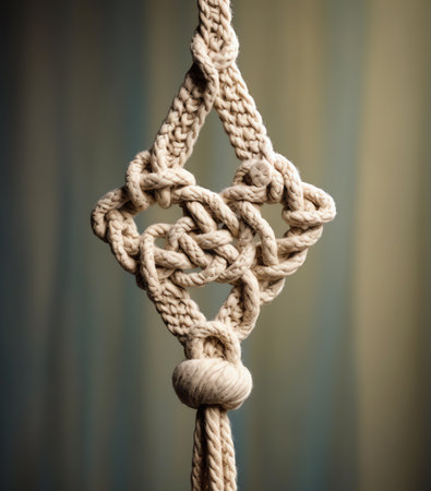 A jute rope tied in the shape of a heart. A symbol of connection, love, a bond. The concept of a strの素材